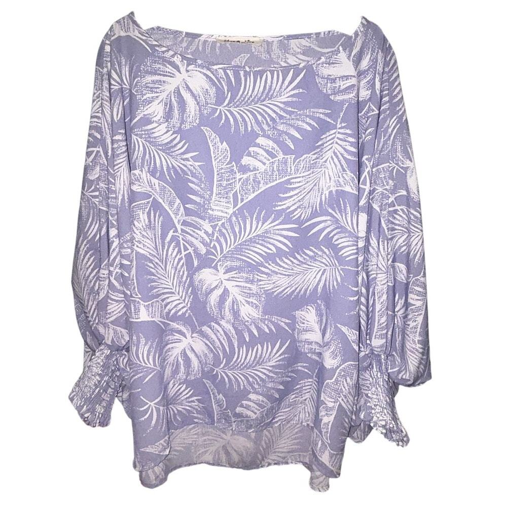 Vine & Love Tapered Smocked Cuff Round Neck Top Women's Medium